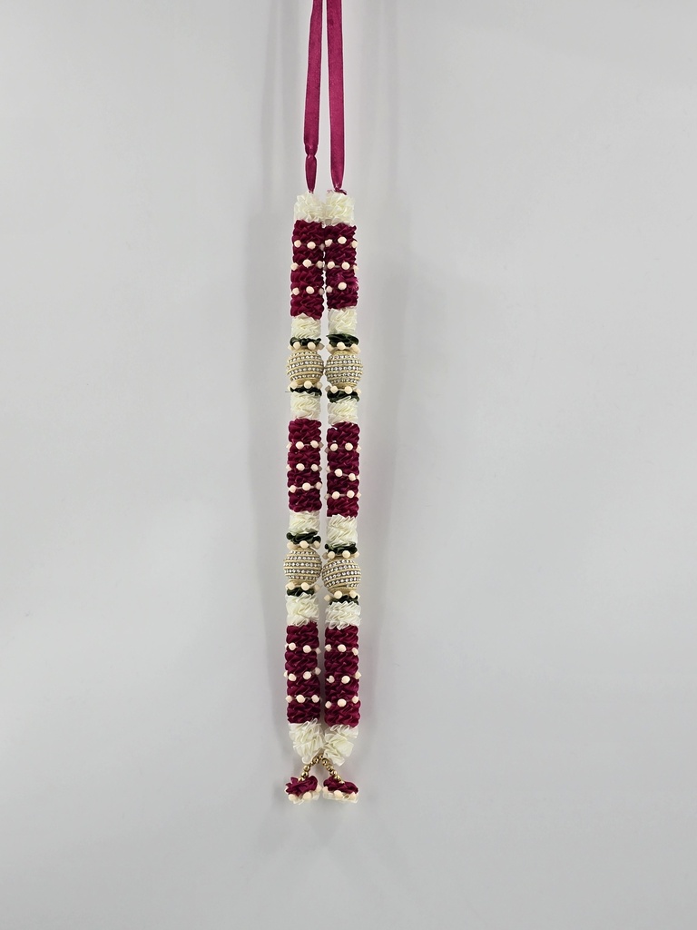 Garland Of Artificial Flowers,Single Of Red Color With Beads For Kids(Wedding Varmala, Bride and Groom Mala, Wedding Ceremony Garlands, Indian wedding , Ameen, Bismillah, Mayo, Sanchak, Shadi, Dulha, Dulhan, Graduation etc)
