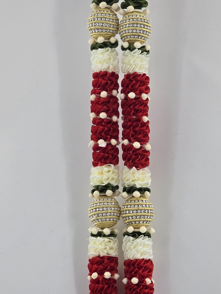 Garland Of Artificial Flowers,Single Red & White Color With Beads For kids(Wedding Varmala, Bride and Groom Mala, Wedding Ceremony Garlands, Indian wedding , Ameen, Bismillah, Mayo, Sanchak, Shadi, Dulha, Dulhan, Graduation etc)