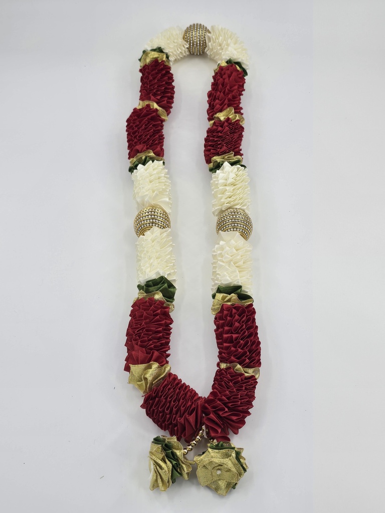 Garland Of Artificial Flowers,Single Maroon & White Color With Beads For Adults(Wedding Varmala, Bride and Groom Mala, Wedding Ceremony Garlands, Indian wedding , Ameen, Bismillah, Mayo, Sanchak, Shadi, Dulha, Dulhan, Graduation etc)