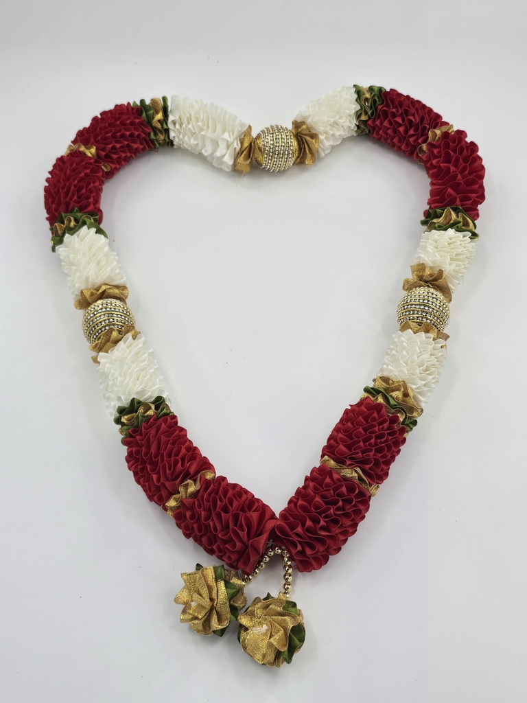 Garland Of Artificial Flowers,Single Maroon & White Color With Beads For Adults(Wedding Varmala, Bride and Groom Mala, Wedding Ceremony Garlands, Indian wedding , Ameen, Bismillah, Mayo, Sanchak, Shadi, Dulha, Dulhan, Graduation etc)
