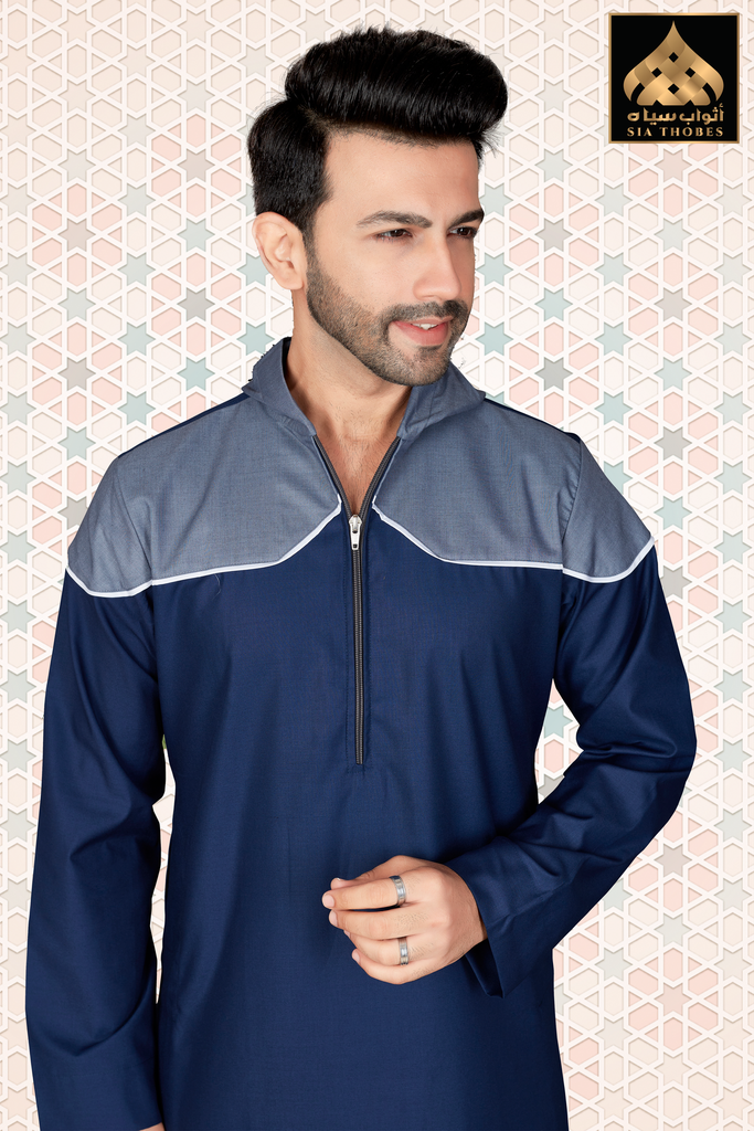 STTM99 | Designer Thobe Hoodie (Navy Blue & Blue)