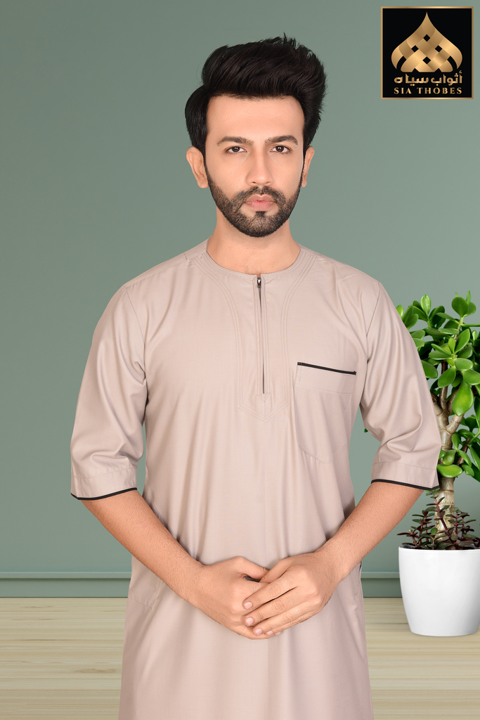 STHM03 | Thobe H/S (Dark Cream & Black)