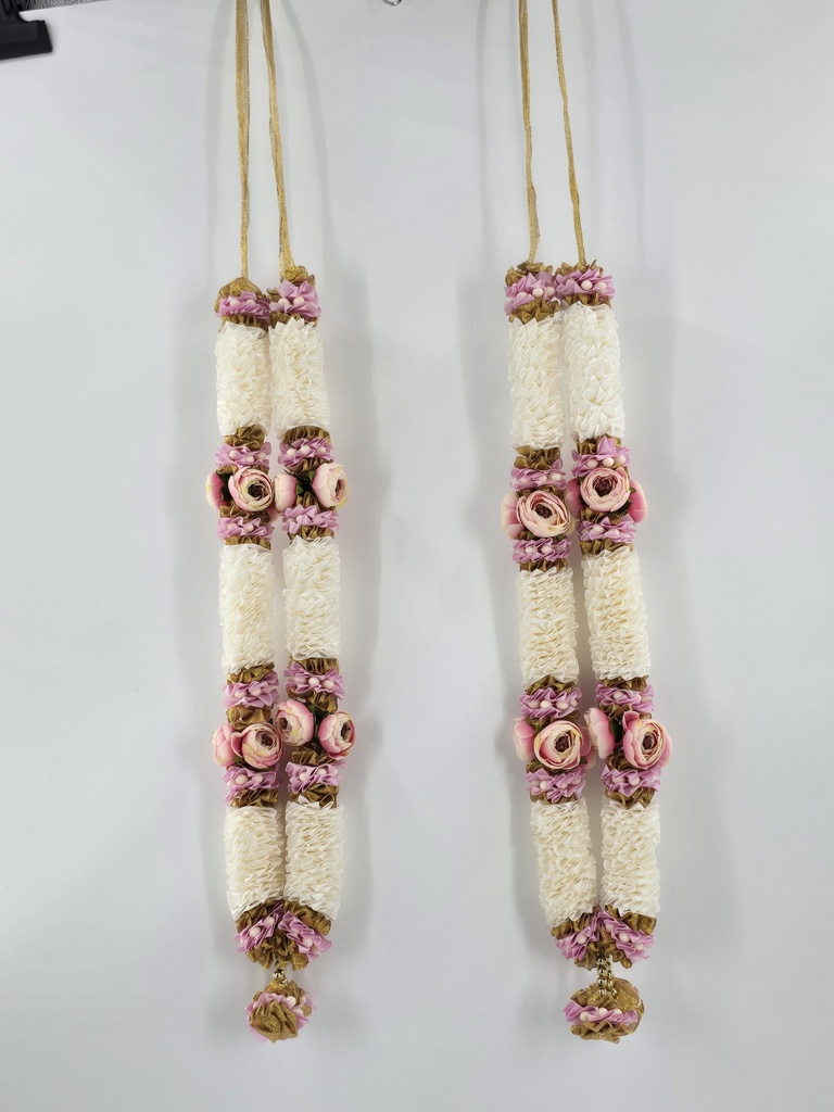 Garland Of Artificial Flowers,Pair Of Pink&White Color With Beads(Wedding Varmala, Bride and Groom Mala, Wedding Ceremony Garlands, Indian wedding , Ameen, Bismillah, Mayo, Sanchak, Shadi, Dulha, Dulhan, Graduation etc)