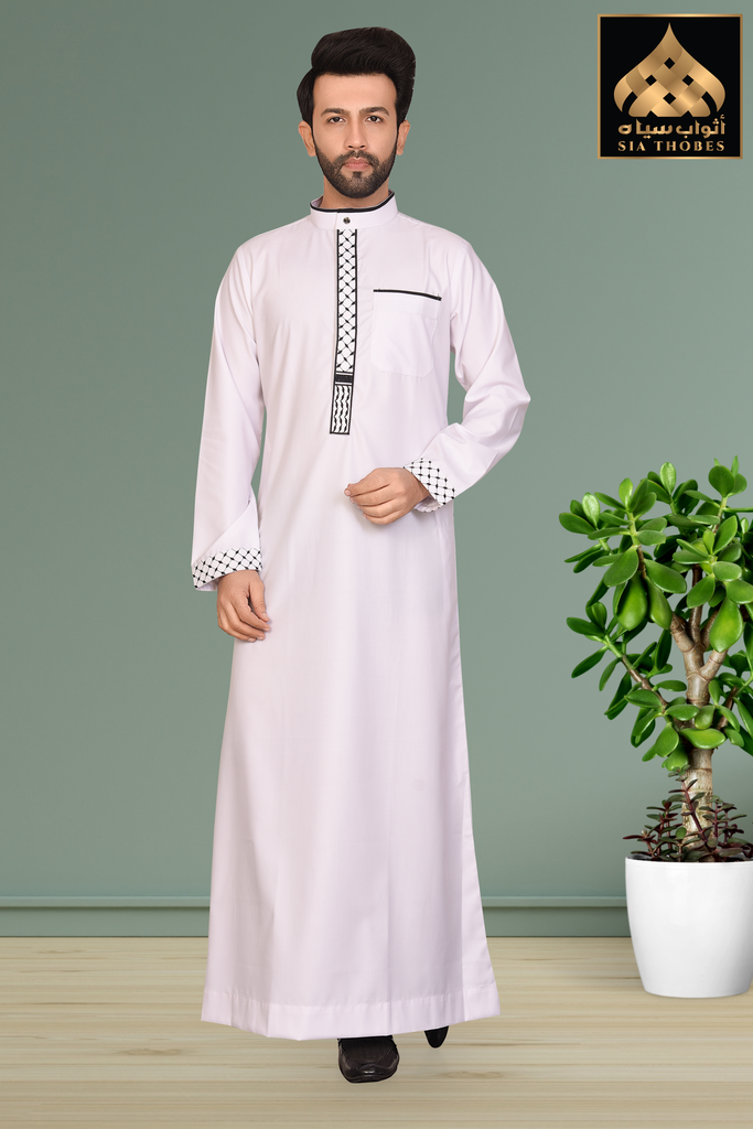 STTM94 | Designer Thobe (White & Black)