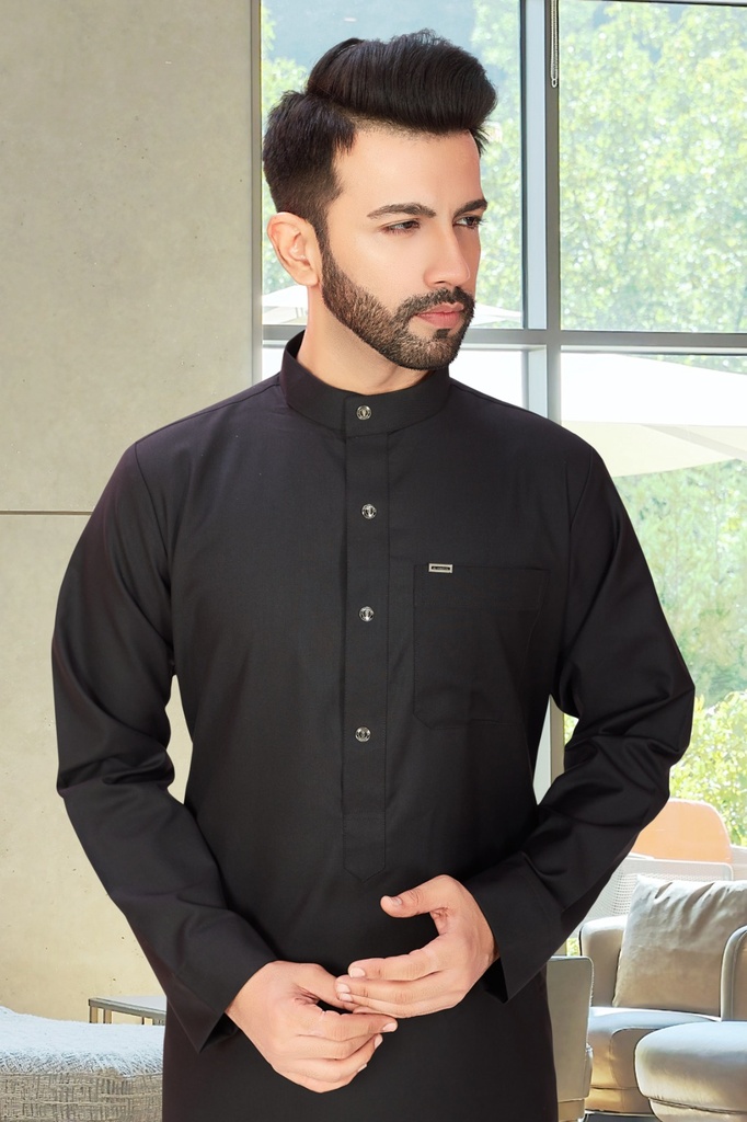 STMR-13 | SIA Islamic Thobes (Jubba) for Men's Middle Eastern Plain/Regular Style (Black)