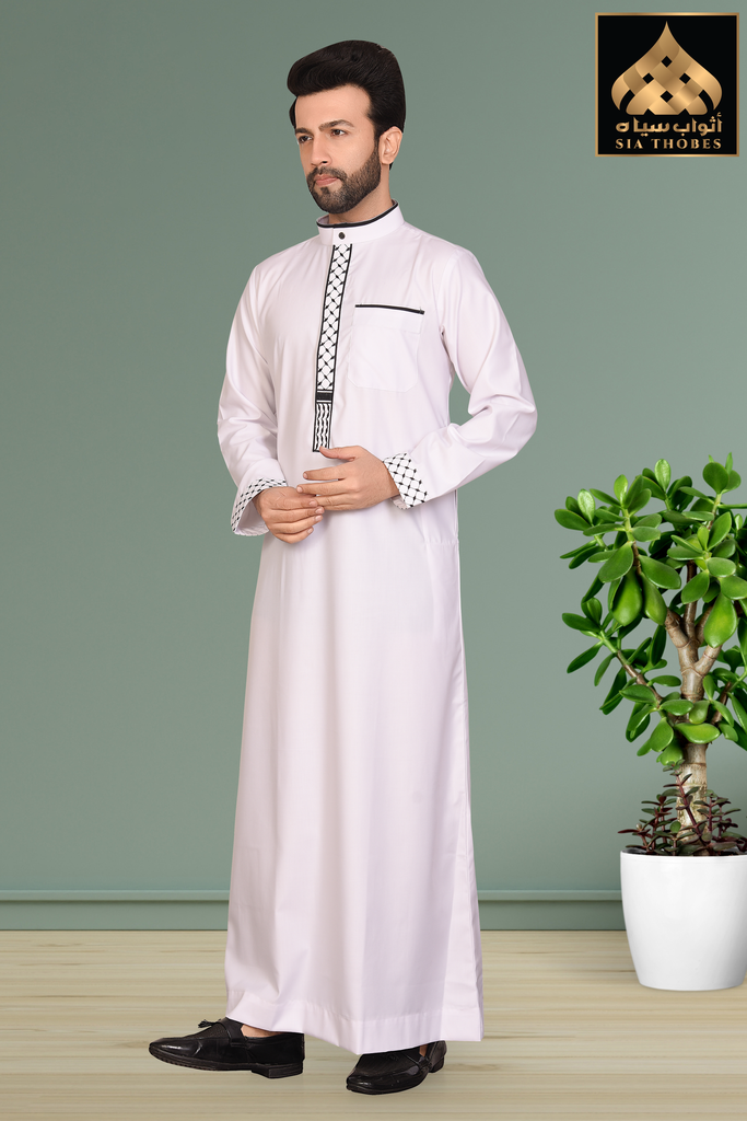STTM94 | Designer Thobe (White & Black)