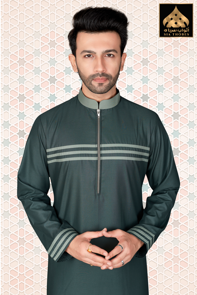 STTM95 | Designer Thobe (Sea Green & Olive Green)