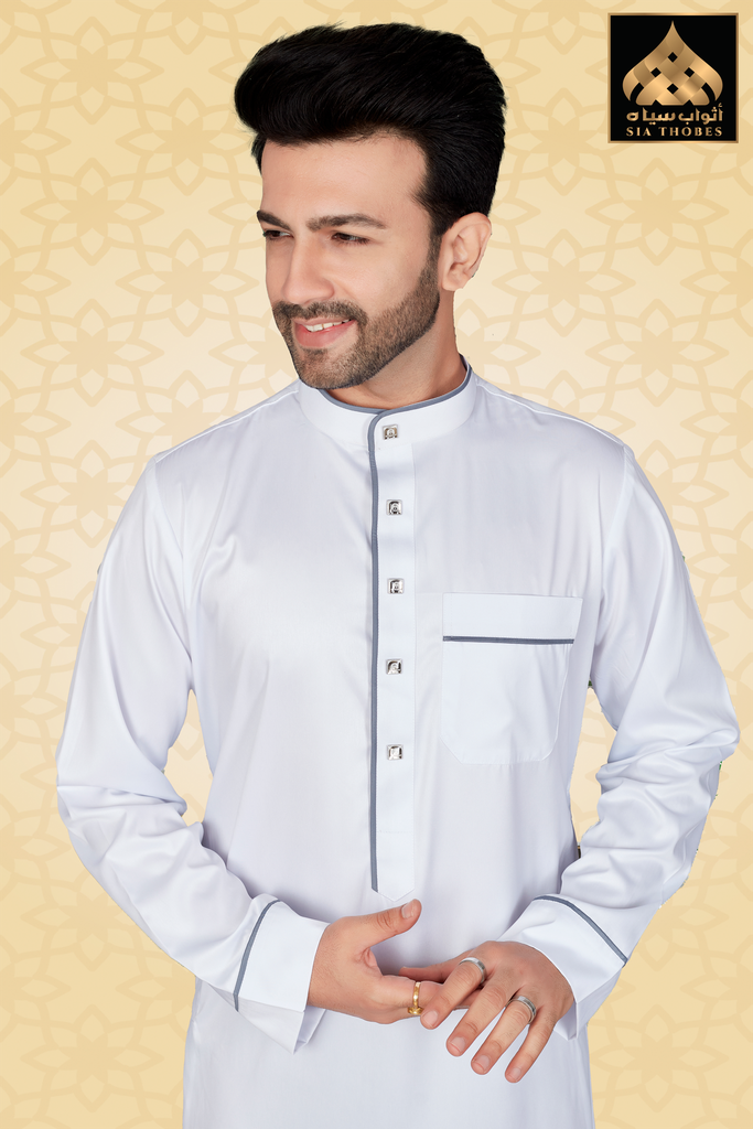STDM10 | Shinny Thobe (White & Light Grey)