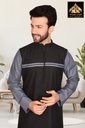 STTM97 | Designer Thobe (Black & Light greyish Blue)