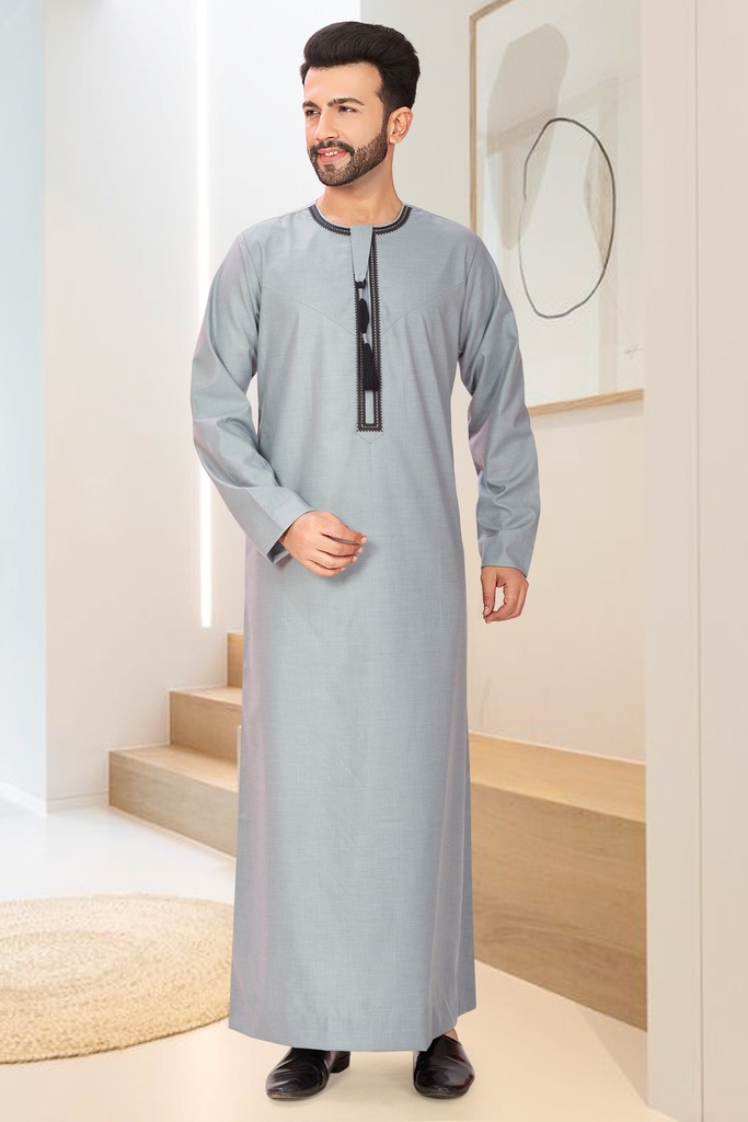 STMO-01 | SIA Islamic Thobes for Men's Omani Style with Embroidery ( Light Grey )