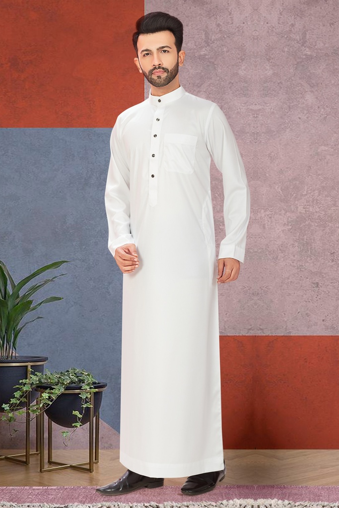 STMS-23 SIA Islamic Thobes for Men's Plain Light Shiny ( White )