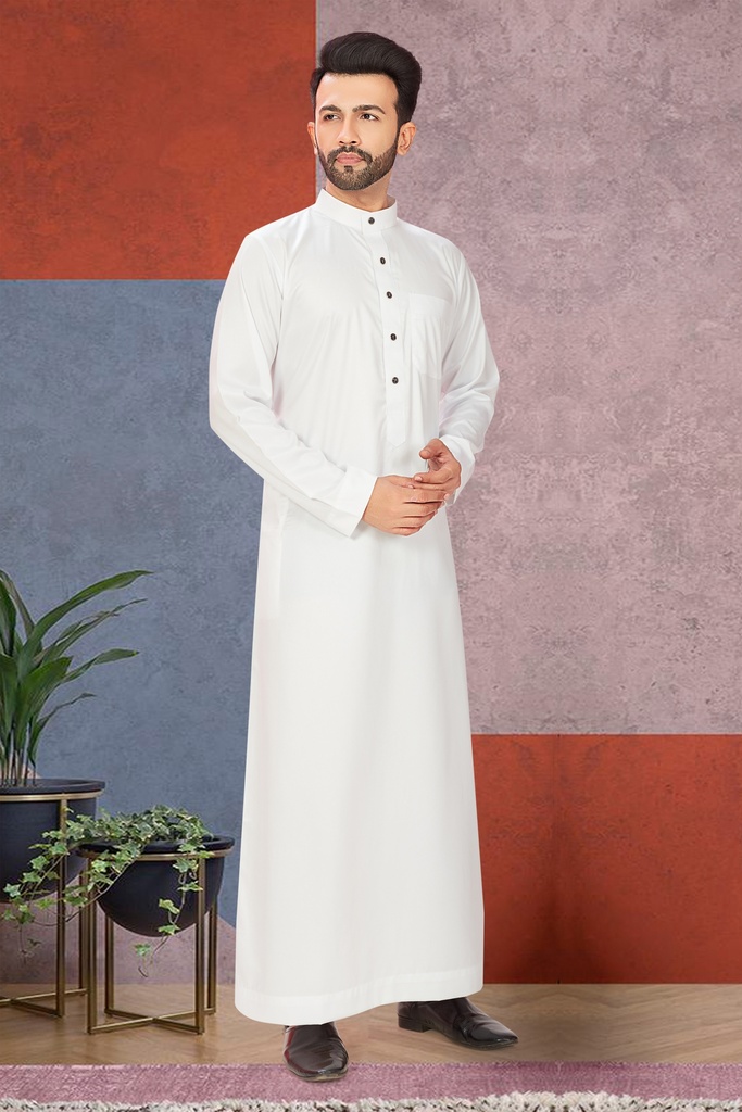 STMS-23 SIA Islamic Thobes for Men's Plain Light Shiny ( White )