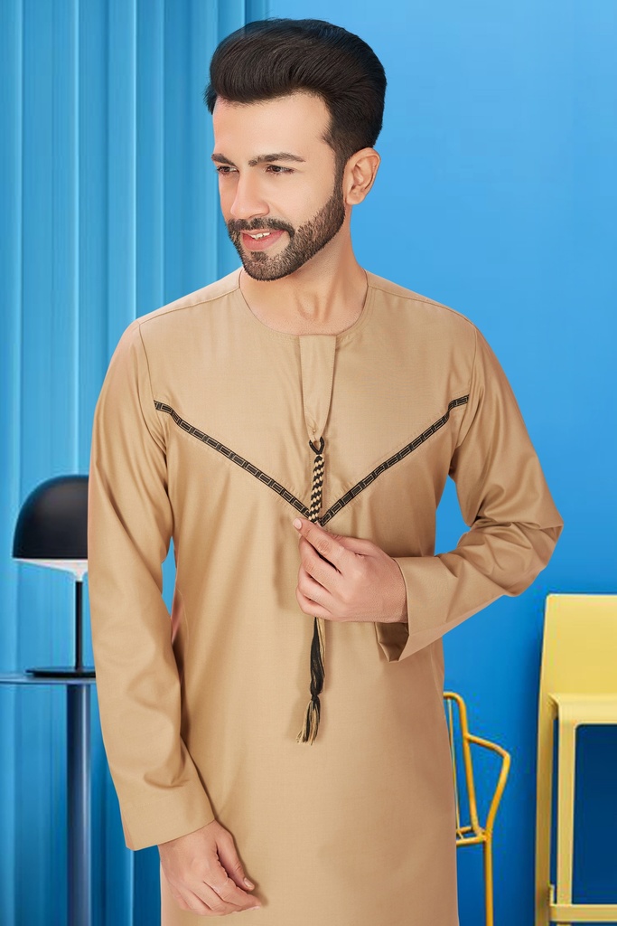 STMO-32	SIA Islamic Thobes for Men's Omani Style Designer ( Light Brown )