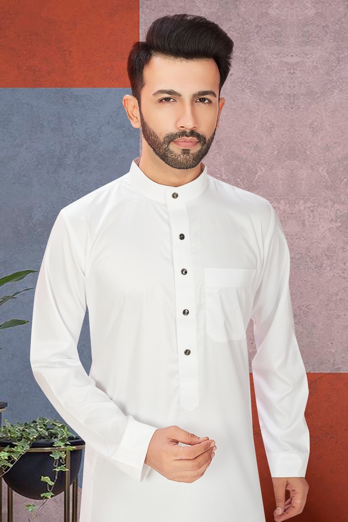 STMS-23 SIA Islamic Thobes for Men's Plain Light Shiny ( White )