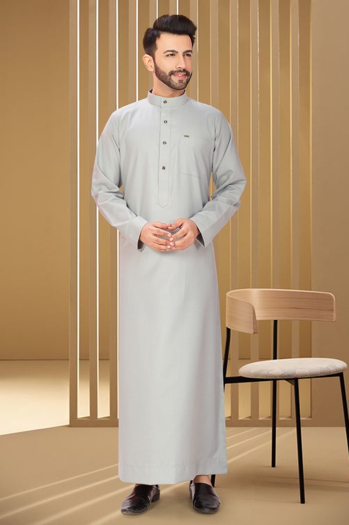 STMR-01 | SIA Islamic Thobes (Jubba) for Men's Middle Eastern Plain/Regular (Light Grey)