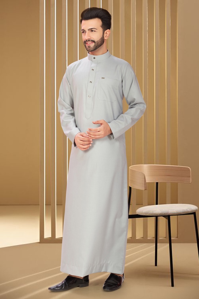 STMR-01 | SIA Islamic Thobes (Jubba) for Men's Middle Eastern Plain/Regular (Light Grey)