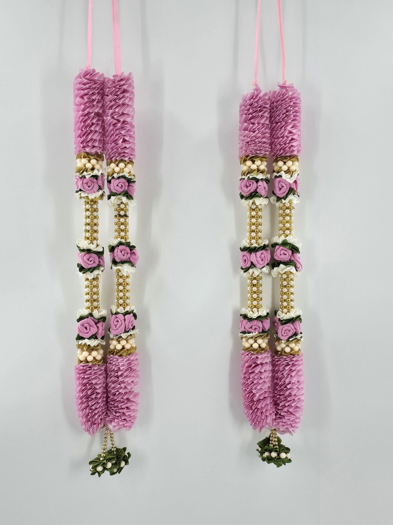 Garland Of Artificial Flowers,Pair Of Pink Color With Beads(Wedding Varmala, Bride and Groom Mala, Wedding Ceremony Garlands, Indian wedding , Ameen, Bismillah, Mayo, Sanchak, Shadi, Dulha, Dulhan, Graduation etc)