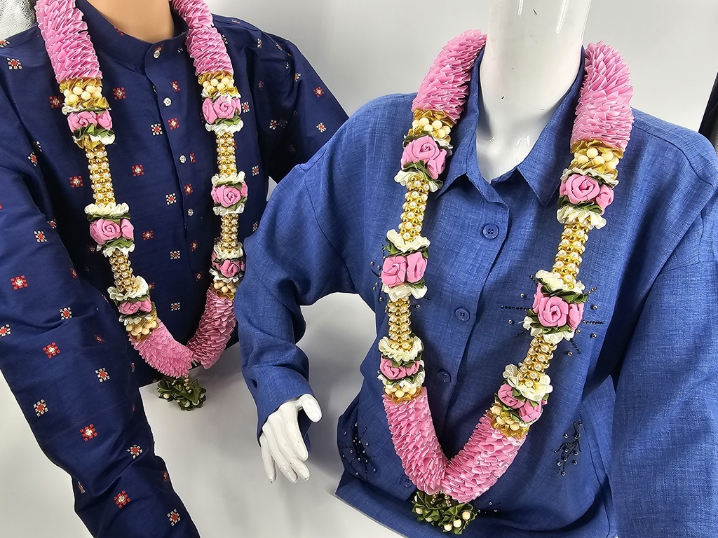 Garland Of Artificial Flowers,Pair Of Pink Color With Beads(Wedding Varmala, Bride and Groom Mala, Wedding Ceremony Garlands, Indian wedding , Ameen, Bismillah, Mayo, Sanchak, Shadi, Dulha, Dulhan, Graduation etc)