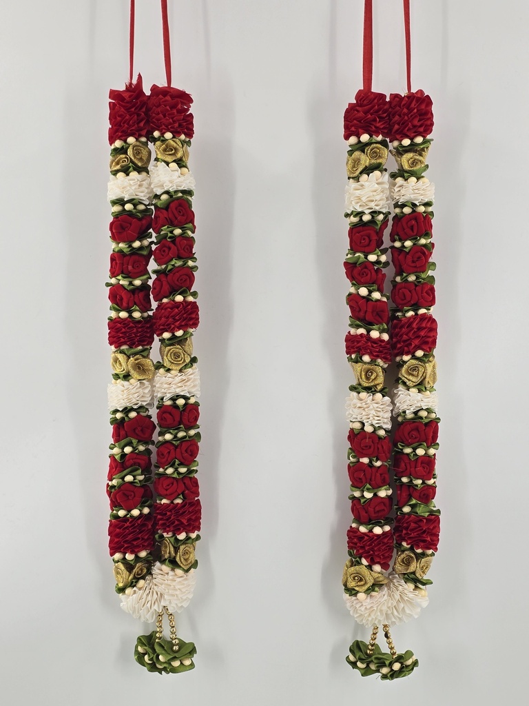 Garland Of Artificial Flowers,Pair Of Maroon Color With Beads(Wedding Varmala, Bride and Groom Mala, Wedding Ceremony Garlands, Indian wedding , Ameen, Bismillah, Mayo, Sanchak, Shadi, Dulha, Dulhan, Graduation etc)
