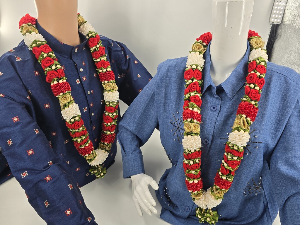 Garland Of Artificial Flowers,Pair Of Maroon Color With Beads(Wedding Varmala, Bride and Groom Mala, Wedding Ceremony Garlands, Indian wedding , Ameen, Bismillah, Mayo, Sanchak, Shadi, Dulha, Dulhan, Graduation etc)