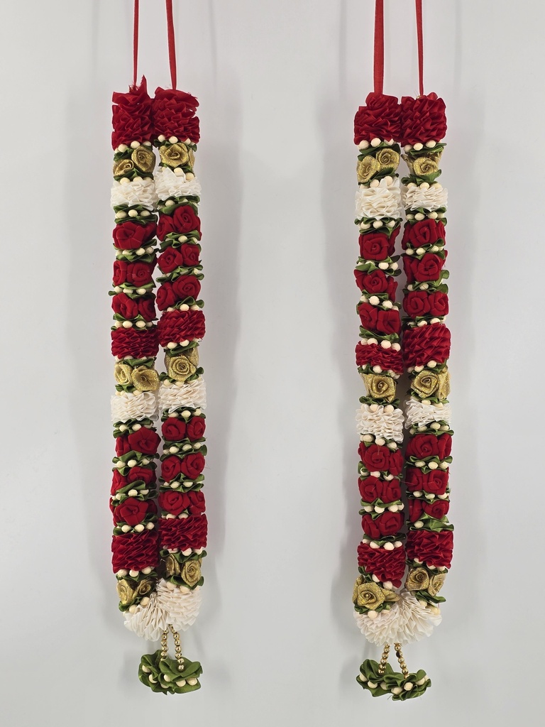 Garland Of Artificial Flowers,Pair Of Red Color With Beads(Wedding Varmala, Bride and Groom Mala, Wedding Ceremony Garlands, Indian wedding , Ameen, Bismillah, Mayo, Sanchak, Shadi, Dulha, Dulhan, Graduation etc)