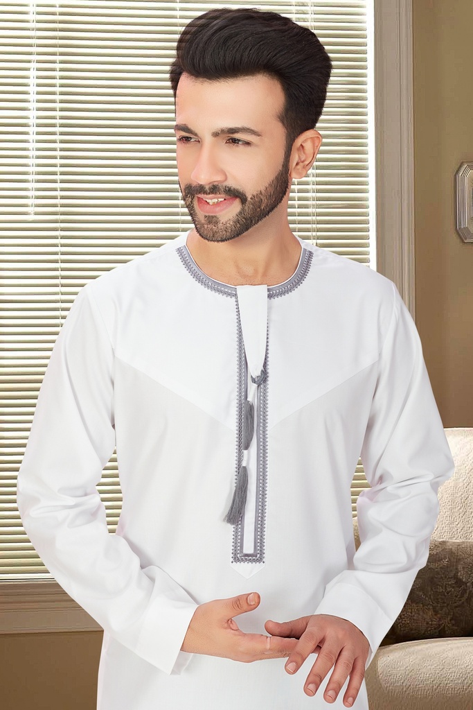 STMO-05	SIA Islamic Thobes for Men's Omani Style with Embroidery ( White )