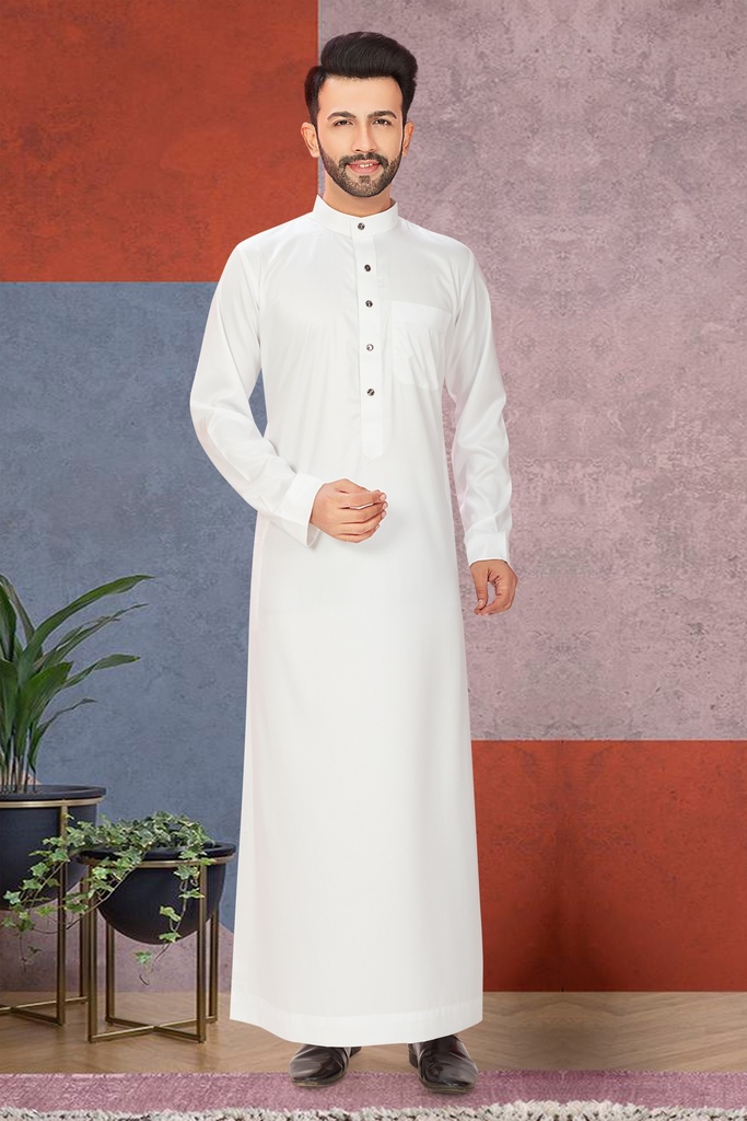 STMS-23 SIA Islamic Thobes for Men's Plain Light Shiny ( White )