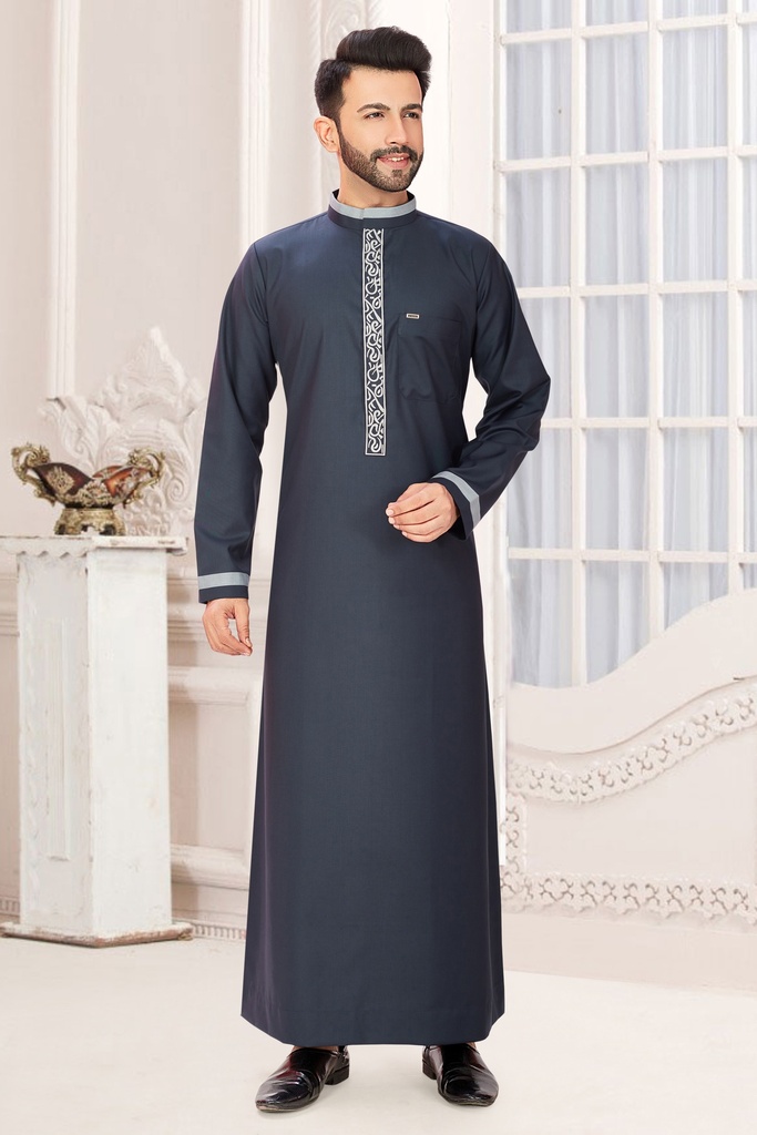 STME-01	SIA Islamic Thobes for Men's Plain With Embroidery ( Black )