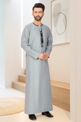 STMO-01 | SIA Islamic Thobes for Men's Omani Style with Embroidery ( Light Grey )