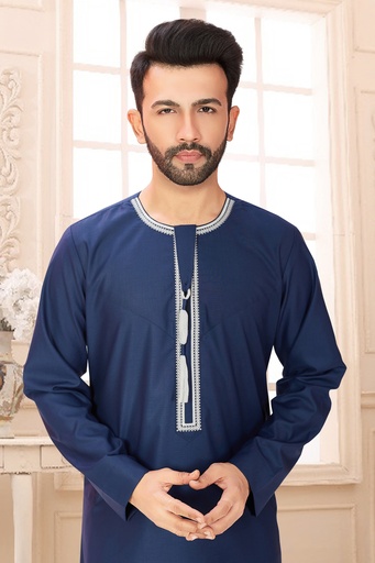 STMO-03	SIA Islamic Thobes for Men's Omani Style with Embroidery ( Navy Blue )