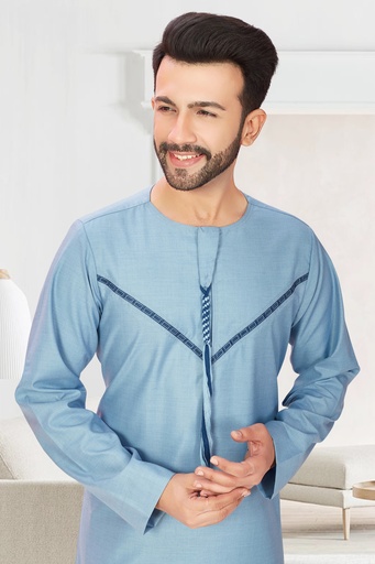 STMO-31	SIA Islamic Thobes for Men's Omani Style Designer ( Light Blue )