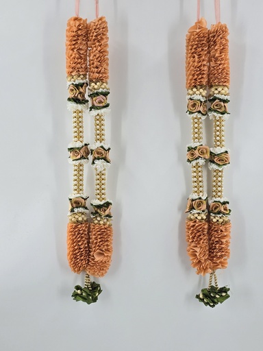 Garland Of Artificial Flowers Orange Color With Beads(Wedding Varmala, Bride and Groom Mala, Wedding Ceremony Garlands, Indian wedding , Ameen, Bismillah, Mayo, Sanchak, Shadi, Dulha, Dulhan, Graduation etc)