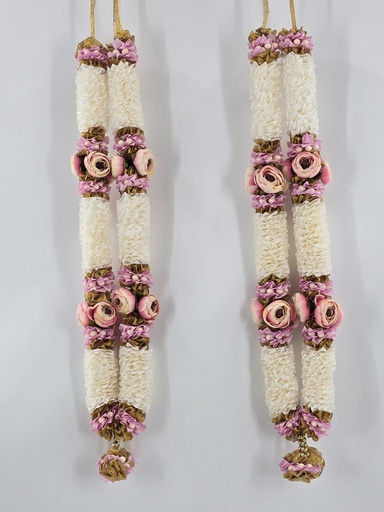 Garland Of Artificial Flowers,Pair Of Pink&White Color With Beads(Wedding Varmala, Bride and Groom Mala, Wedding Ceremony Garlands, Indian wedding , Ameen, Bismillah, Mayo, Sanchak, Shadi, Dulha, Dulhan, Graduation etc)