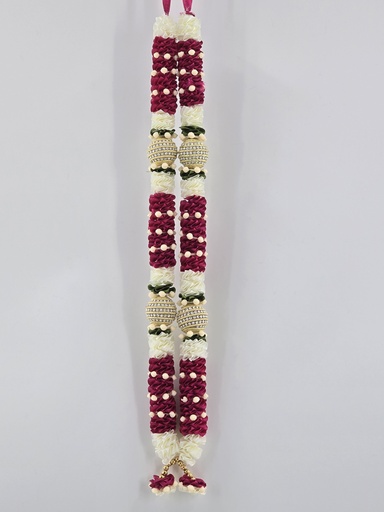 Garland Of Artificial Flowers,Single Of Maroon & White Color With Beads For Kids(Wedding Varmala, Bride and Groom Mala, Wedding Ceremony Garlands, Indian wedding , Ameen, Bismillah, Mayo, Sanchak, Shadi, Dulha, Dulhan, Graduation etc)