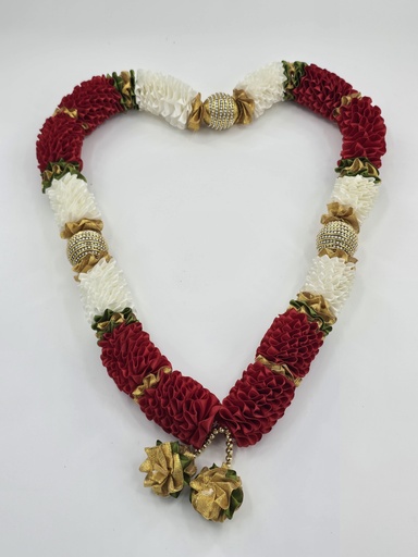 Garland Of Artificial Flowers,Single Maroon & White Color With Beads For Adults(Wedding Varmala, Bride and Groom Mala, Wedding Ceremony Garlands, Indian wedding , Ameen, Bismillah, Mayo, Sanchak, Shadi, Dulha, Dulhan, Graduation etc)