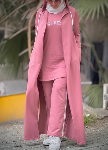 FCM4B-21B | Casual Tracksuit Set 3 piece  W/Hoodie (Pink)